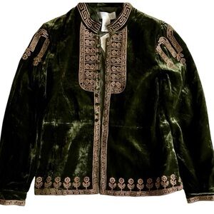 Eileen West Green Velvet Jacket with Gold Embroidery